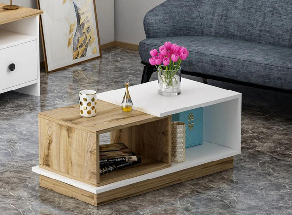 Table Basse CONCEPT, Blanc et Chene - HomeDeco