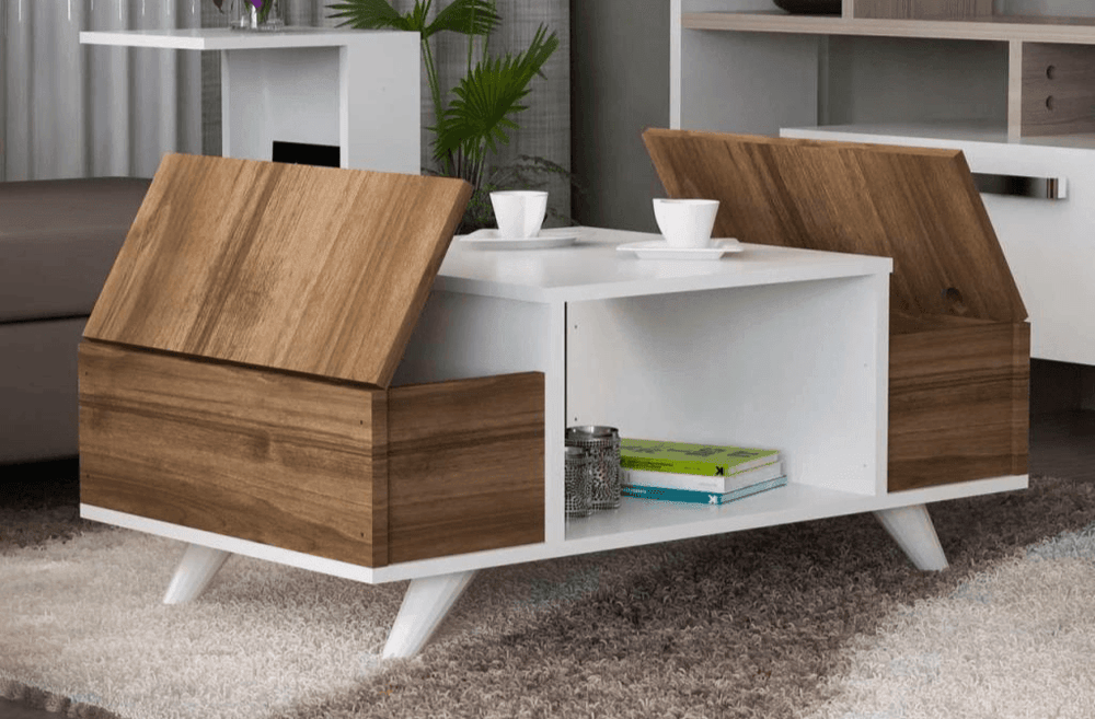 Table Basse ROBERTO - Noyer et Blanc - HomeDeco
