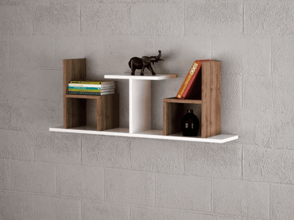 Étagère murale ESNES - Noyer et Blanc - HomeDeco