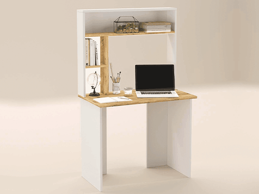 Bureau ESTER 90 cm - Blanc et chêne - Travail et étude HomeDeco.ma