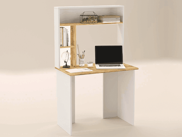 Bureau LISTER 90 cm - Blanc et chêne - Travail et étude - HomeDeco