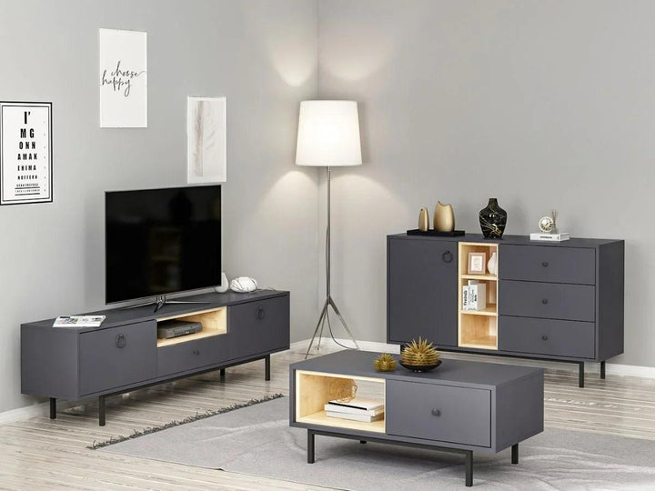 Ensemble BARS Anthracite (Console+Meuble TV +Table Basse) - HomeDeco