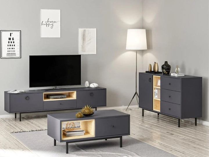 Ensemble BARS Anthracite (Console+Meuble TV +Table Basse) - HomeDeco