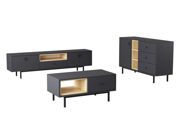 Ensemble BARS Anthracite (Console+Meuble TV +Table Basse) - HomeDeco