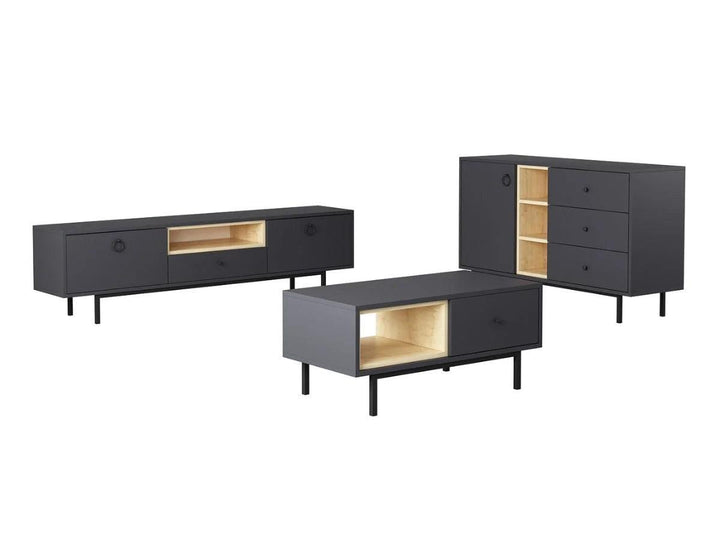 Ensemble BARS Anthracite (Console+Meuble TV +Table Basse) - HomeDeco
