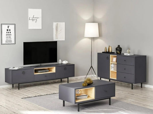 Ensemble BARS  Anthracite (Console+Meuble TV +Table Basse) HomeDeco.ma