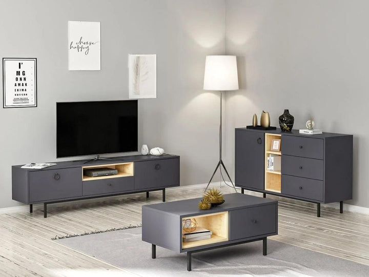 Ensemble BARS Anthracite (Console+Meuble TV +Table Basse) - HomeDeco