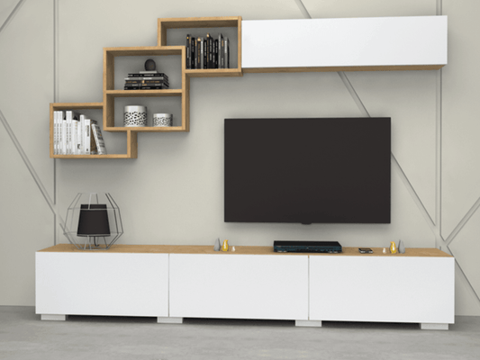 Meuble TV FREE 210cm - Chêne et Blanc - salon et séjour HomeDeco.ma