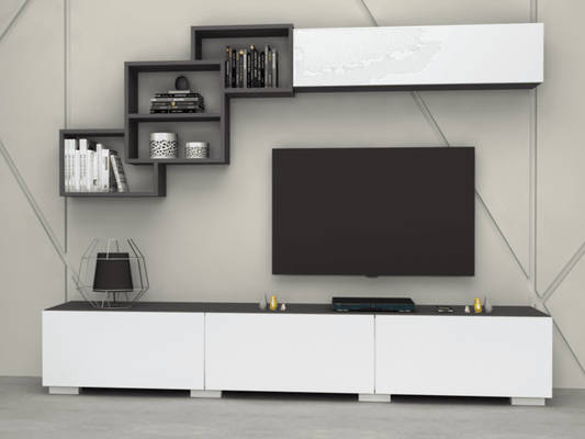 Meuble TV FREE 210cm - Gris Anthracite et Blanc - salon et séjour HomeDeco.ma