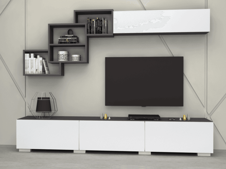 Meuble TV FREE 210cm - Gris Anthracite et Blanc - salon et séjour - HomeDeco