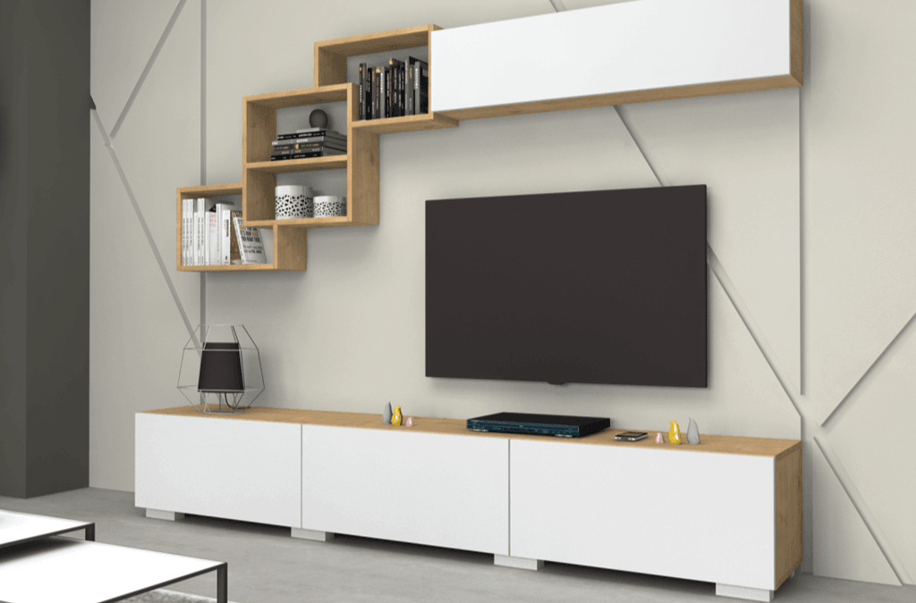 Meuble TV FREE 210cm - Chêne et Blanc - salon et séjour HomeDeco.ma