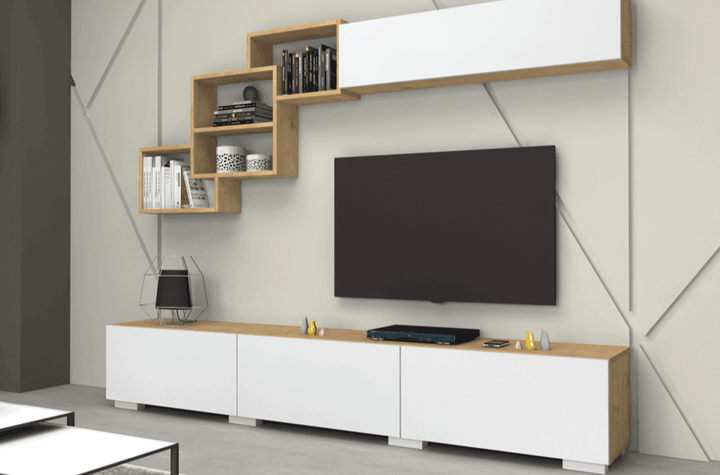 Meuble TV FREE 210cm - Chêne et Blanc - salon et séjour - HomeDeco