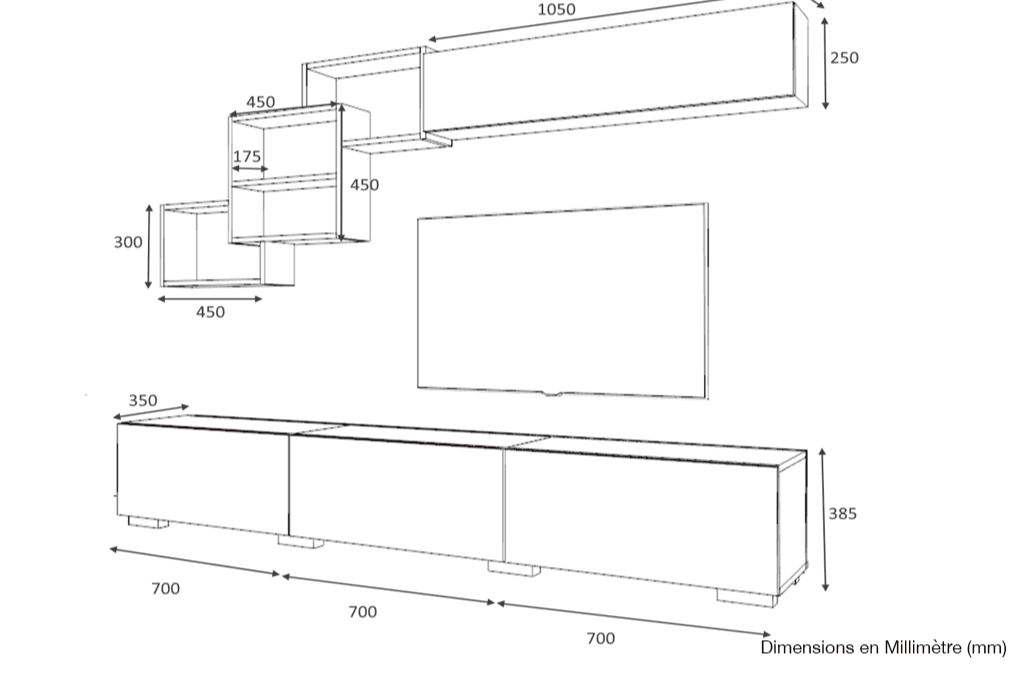 Meuble TV FREE 210cm - Chêne et Blanc - salon et séjour HomeDeco.ma