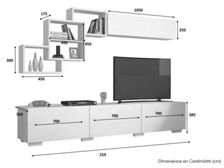 Meuble TV FREE 210cm - Gris Anthracite et Blanc - salon et séjour - HomeDeco