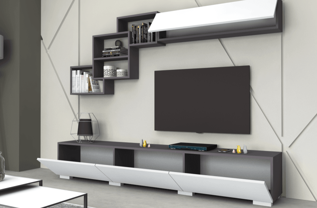 Meuble TV FREE 210cm - Gris Anthracite et Blanc - salon et séjour HomeDeco.ma