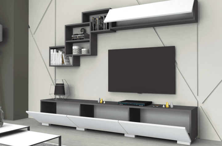 Meuble TV FREE 210cm - Gris Anthracite et Blanc - salon et séjour - HomeDeco