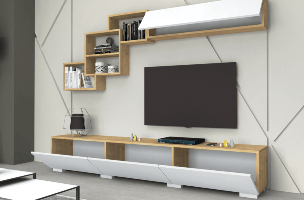 Meuble TV FREE 210cm - Chêne et Blanc - salon et séjour HomeDeco.ma