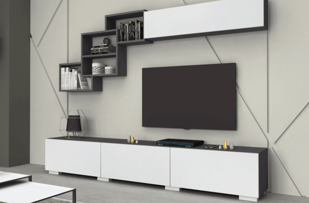 Meuble TV FREE 210cm - Gris Anthracite et Blanc - salon et séjour HomeDeco.ma