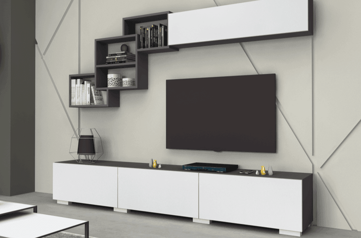 Meuble TV FREE 210cm - Gris Anthracite et Blanc - salon et séjour - HomeDeco