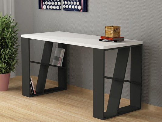 Bureau HONEY 137 cm - Blanc et Gris Anthracite - Étude et Travail HomeDeco.ma