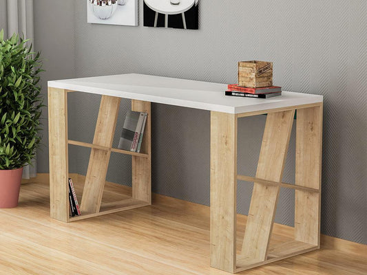 Bureau HONEY 137 cm - Blanc et Chêne - Étude et Travail HomeDeco.ma