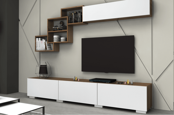 Meuble TV FREE 210cm - Noyer et Blanc - salon et séjour