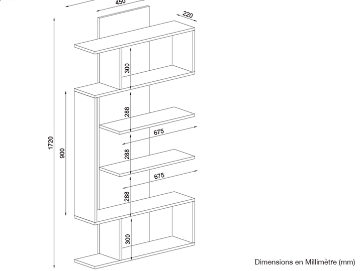 Bibliothèque JADE 172cm - Blanc et Noyer - HomeDeco
