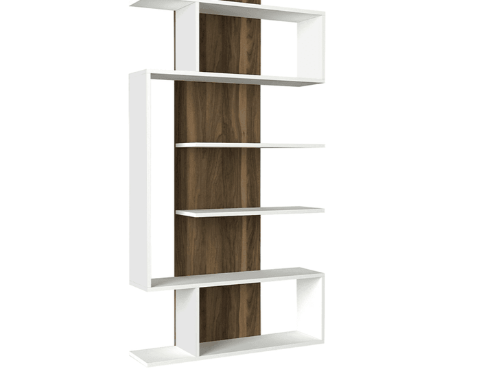 Bibliothèque JADE 172cm - Blanc et Noyer - HomeDeco