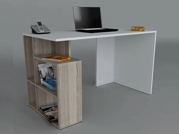 Bureau LARAB 120 cm - Blanc et Gris Cordoba - Table de travail - HomeDeco