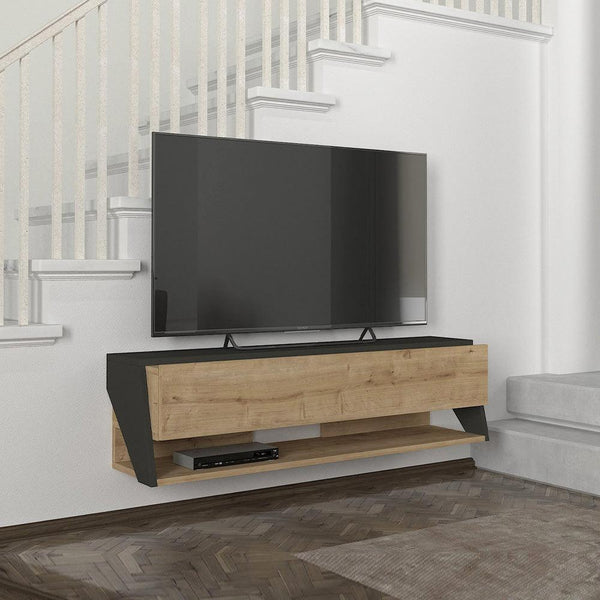 Meuble TV design suspendu LAVA 120 cm - Chêne et gris anthracite - HomeDeco