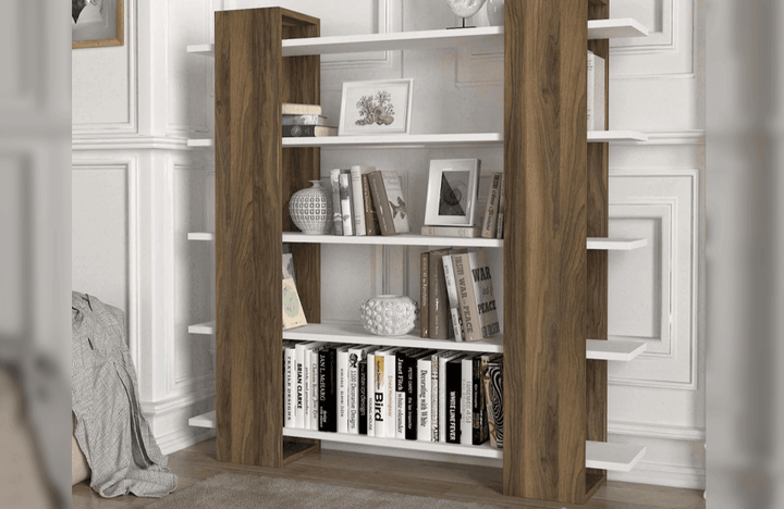 Étagère biblio LOOP - Blanc et Noyer - HomeDeco