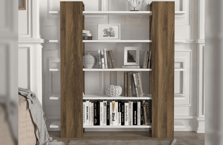 Étagère biblio LOOP - Blanc et Noyer - HomeDeco