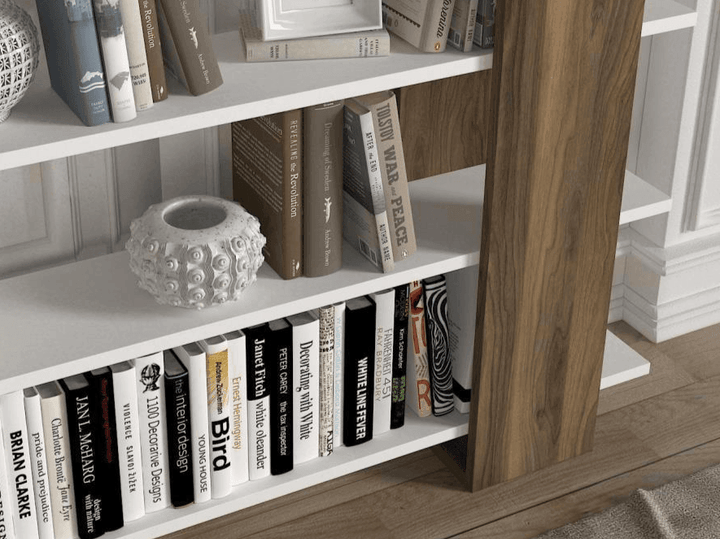 Étagère biblio LOOP - Blanc et Noyer - HomeDeco
