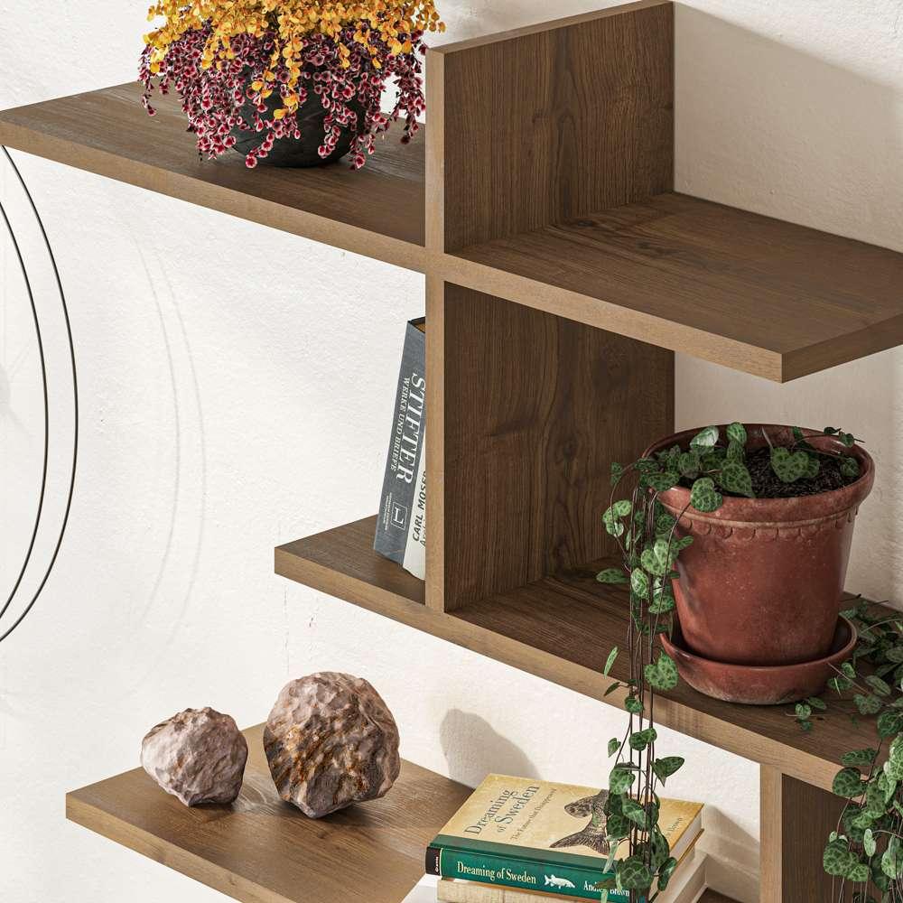 Étagère murale LEO 123 cm - Marron Noyer - Séjour ou chambre HomeDeco.ma