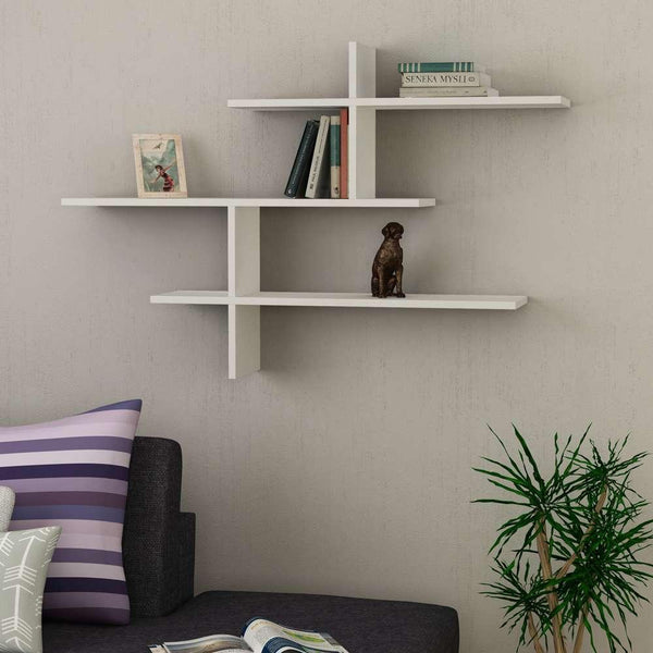 Étagère murale LEO 123 cm - Blanc - Salon ou séjour - HomeDeco