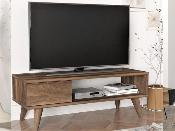 Table TV MALVA 90cm à 1 tiroir et 1 niche - Marron Noyer