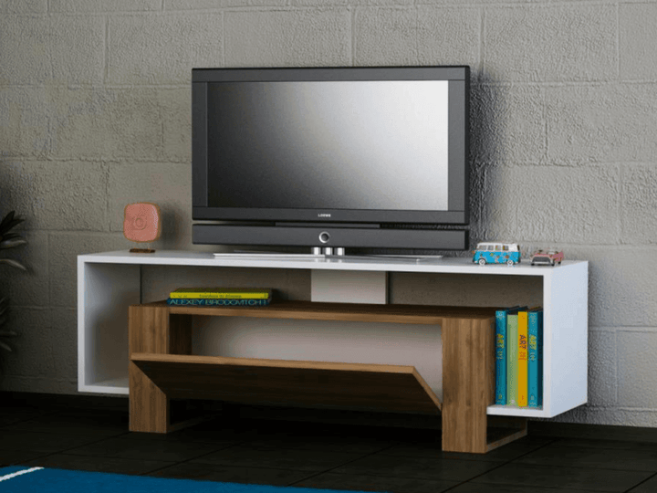 Meuble TV MERY - Noyer et Blanc - HomeDeco