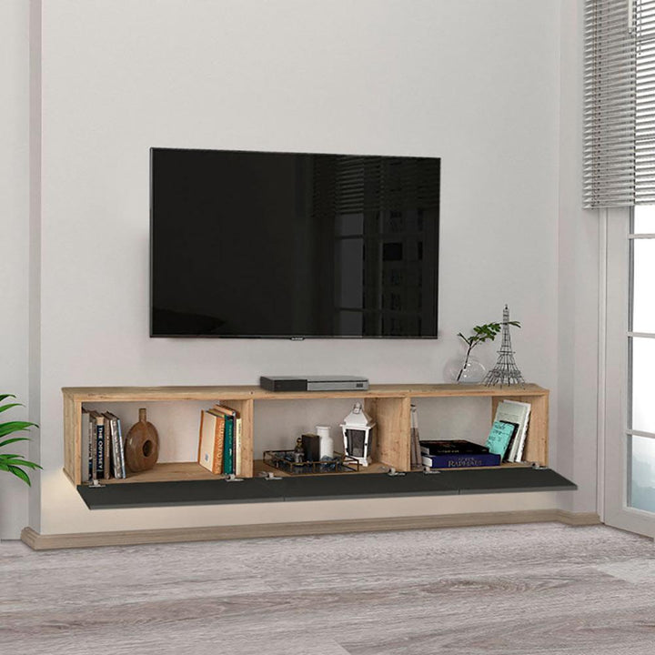 Meuble TV design suspendu ALMIR 180 cm - Chêne et gris anthracite - HomeDeco