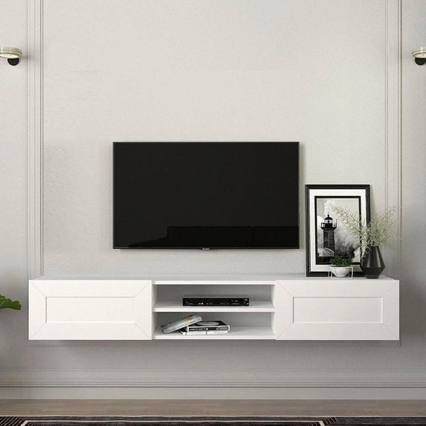 Meuble TV suspendu PIUMA 180 cm de 2 portes - Blanc classique - HomeDeco