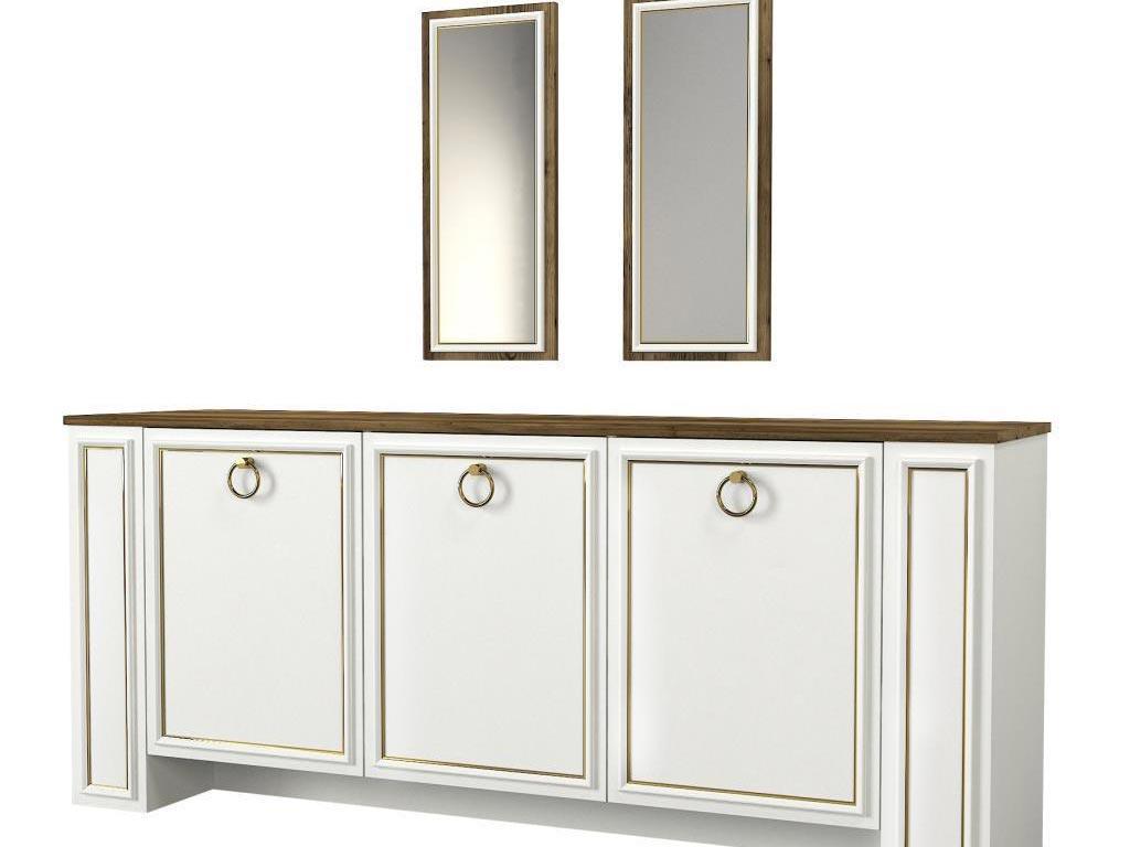 Buffet Console SANSA avec 2 miroirs - Blanc, Noyer et Doré - Entrée et séjour HomeDeco.ma