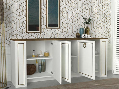 Buffet Console SANSA avec 2 miroirs - Blanc, Noyer et Doré - Entrée et séjour HomeDeco.ma