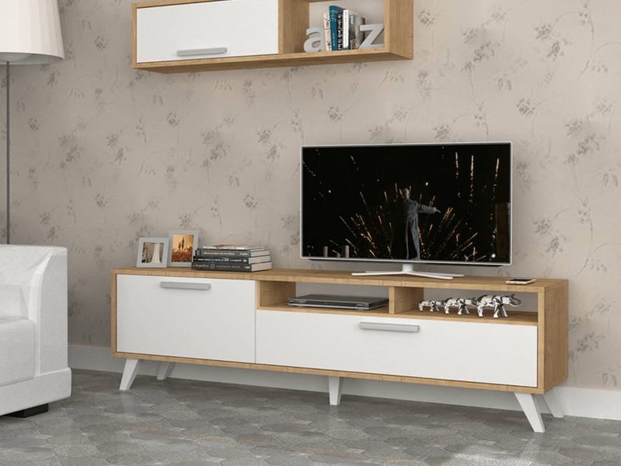 MILS 180CM - Meuble TV avec rangement - Chêne et Blanc HomeDeco.ma