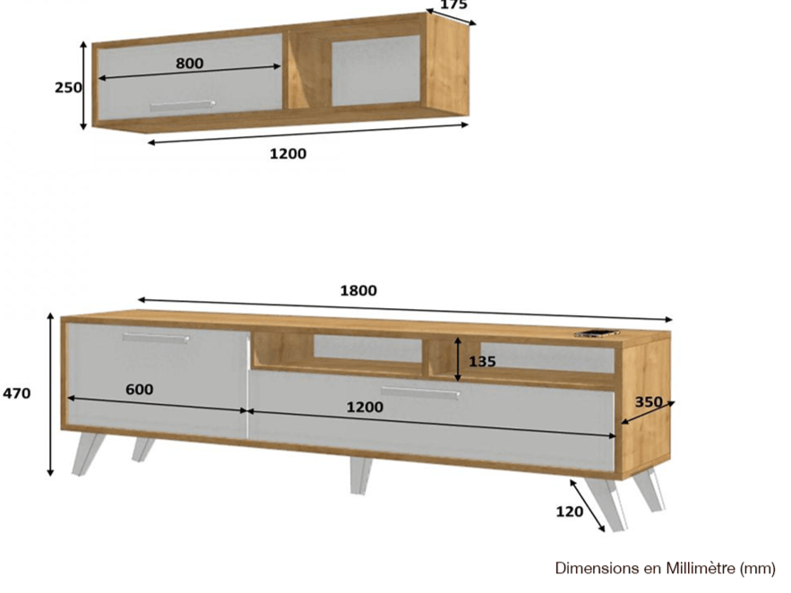 MILS 180CM - Meuble TV avec rangement - Chêne et Blanc HomeDeco.ma