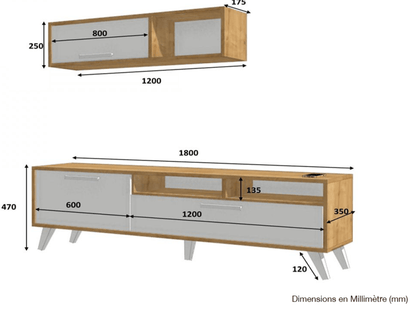 MILS 180CM - Meuble TV avec rangement - Chêne et Blanc HomeDeco.ma