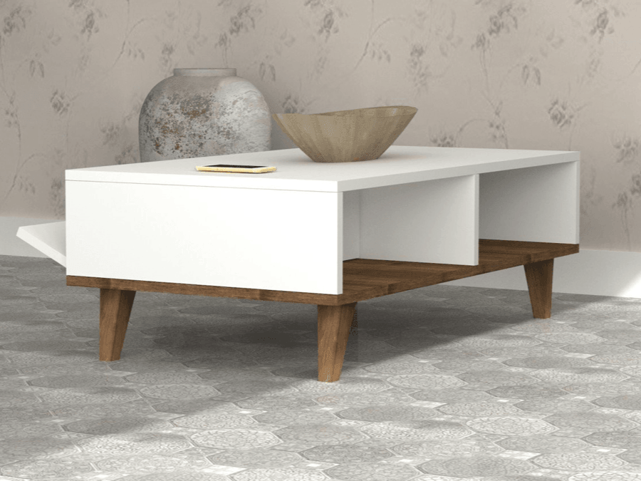 Table Basse MIRA 120cm - Blanc et noyer - Salon et séjour HomeDeco.ma