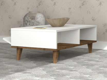 Table Basse MIRA 120cm - Blanc et noyer - Salon et séjour HomeDeco.ma