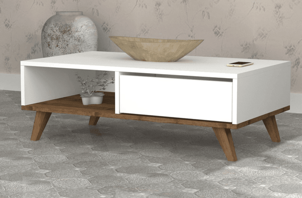 Table Basse MIRA 120cm - Blanc et noyer - Salon et séjour - HomeDeco