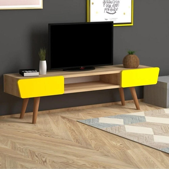 Meuble TV 120 cm EXO - chêne et jaune - salon et séjour - HomeDeco