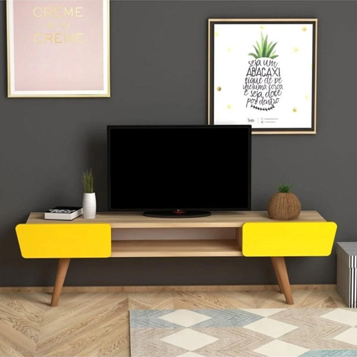 Meuble TV 120 cm EXO - chêne et jaune - salon et séjour - HomeDeco