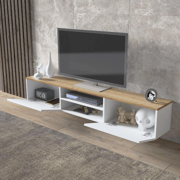 Meuble TV suspendu LONA 180 cm à 2 portes 2 niches - Blanc - HomeDeco